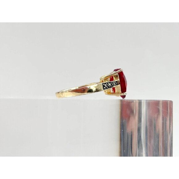 Heart Shaped Garnet Gemstone Vermeil Marcasite Vintage Vintage Ring - sz 8.5 - Picture 2 of 10